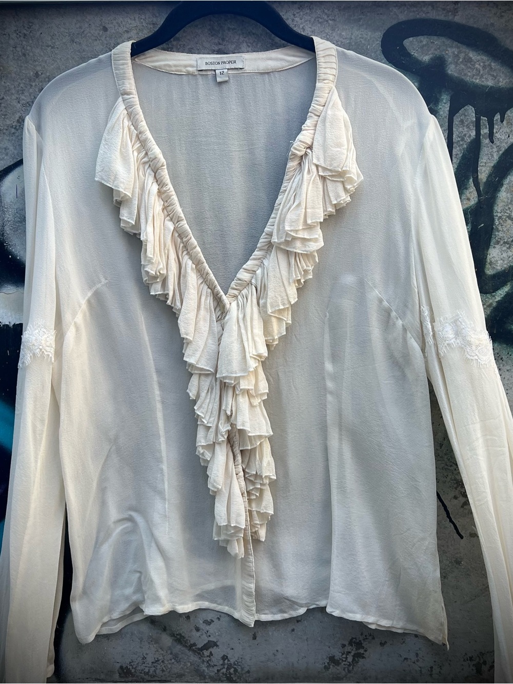 Boston Proper Cream SRuffled V-Neck Blouse - Women's